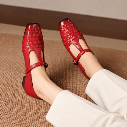 Serena Genuine Leather Woven Heels