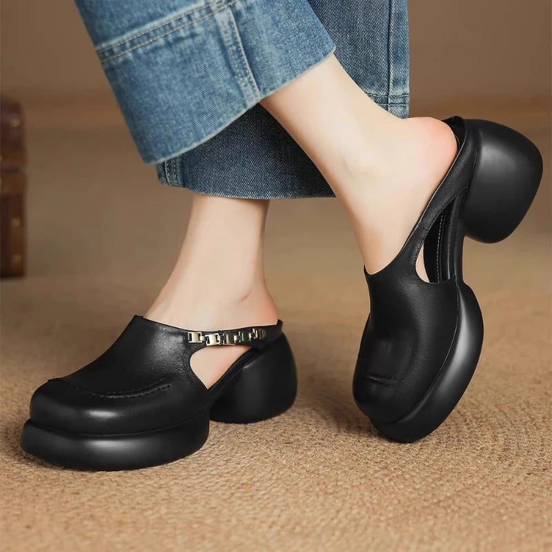 Lucia Leather Platform Mules