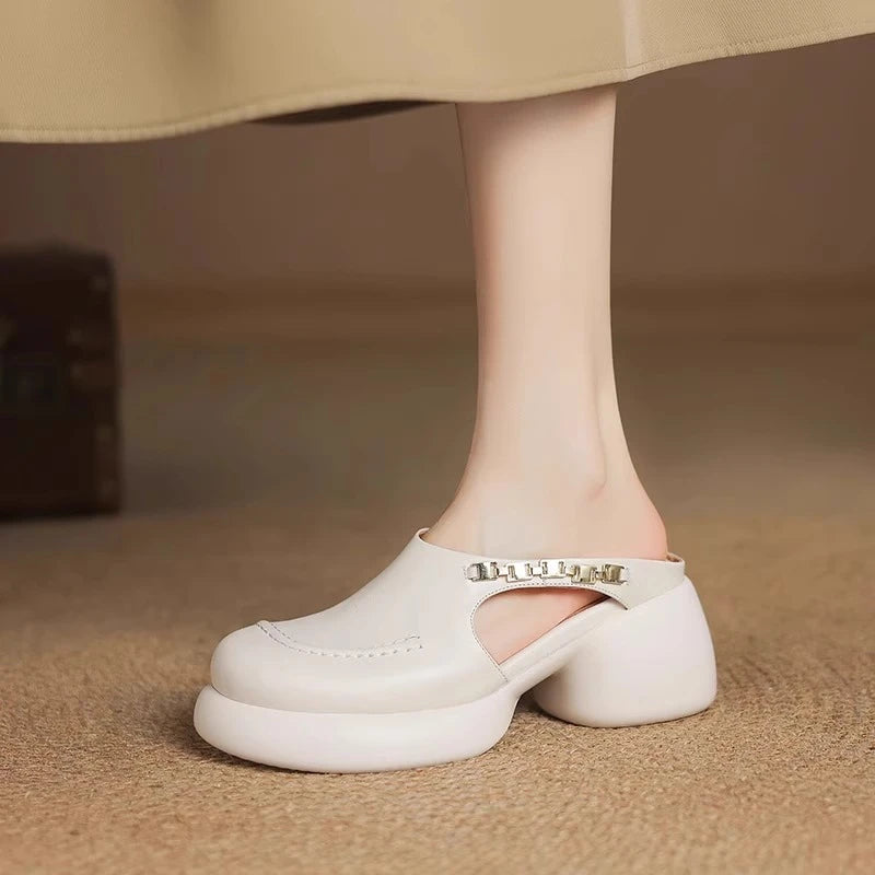 Lucia Leather Platform Mules