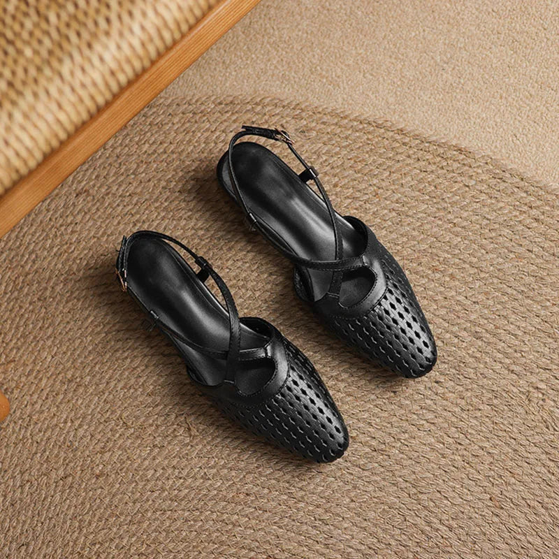 Lucia Genuine Leather Perforated Heels