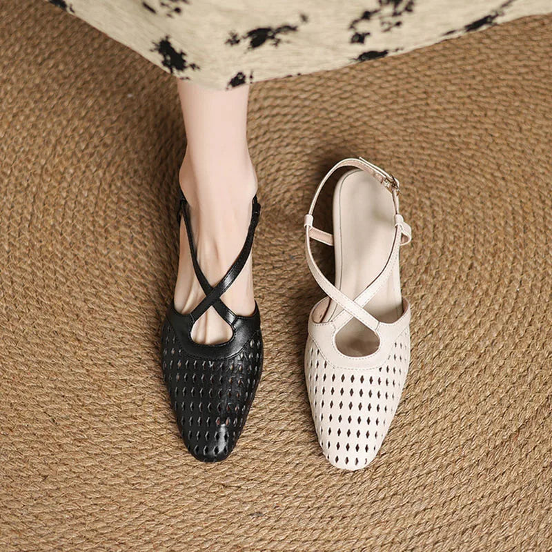 Lucia Genuine Leather Perforated Heels