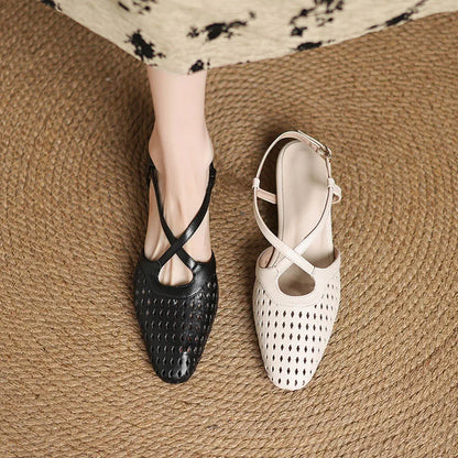 Lucia Genuine Leather Perforated Heels