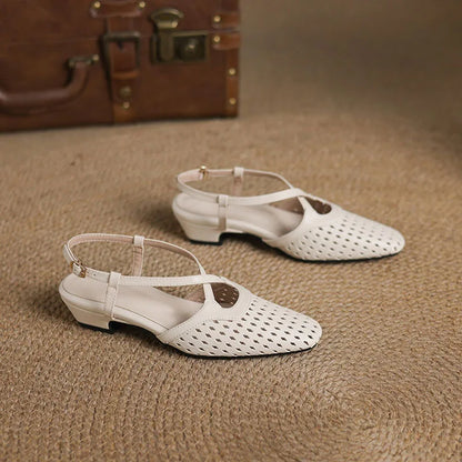 Lucia Genuine Leather Perforated Heels