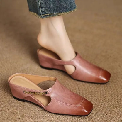 Lucia Leather Wedge Mules