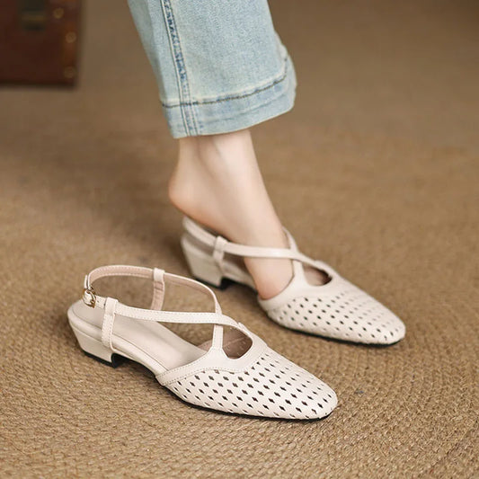Lucia Genuine Leather Perforated Heels