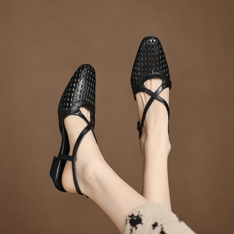 Lucia Genuine Leather Perforated Heels