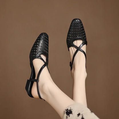 Lucia Genuine Leather Perforated Heels