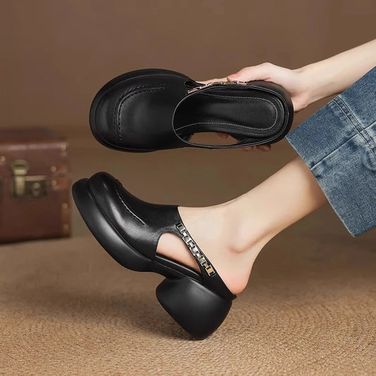 Lucia Leather Platform Mules
