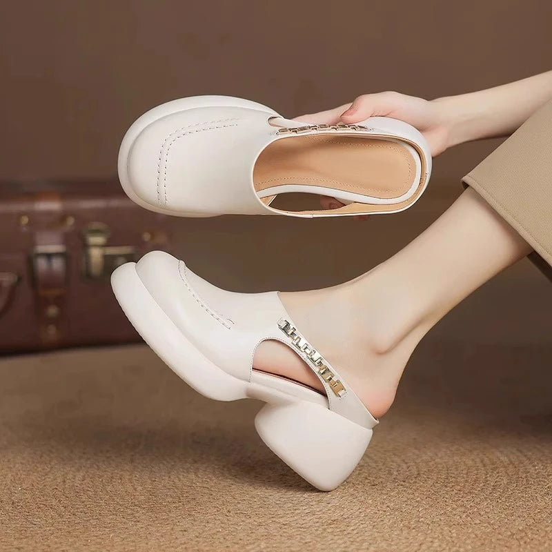 Lucia Leather Platform Mules