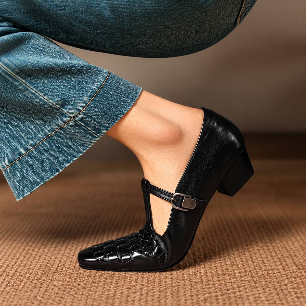 Serena Genuine Leather Woven Heels