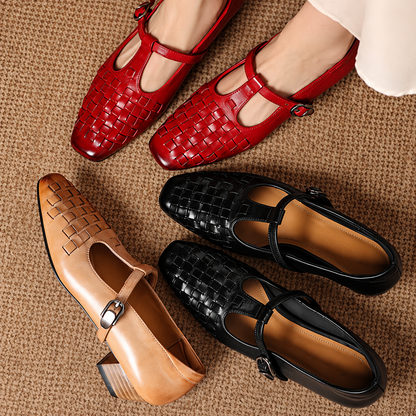 Serena Genuine Leather Woven Heels